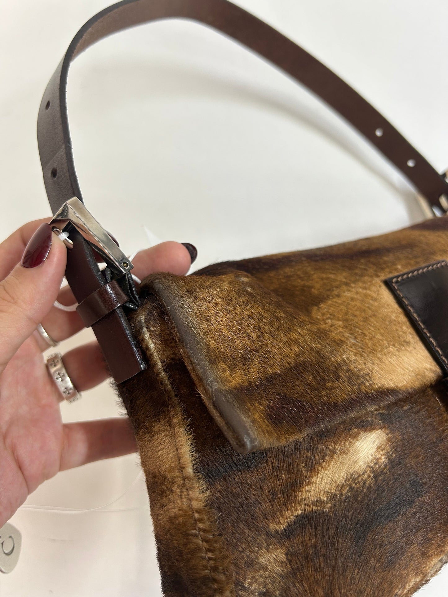 Fendi Brown Ponyhair Baguette Shoulder Bag