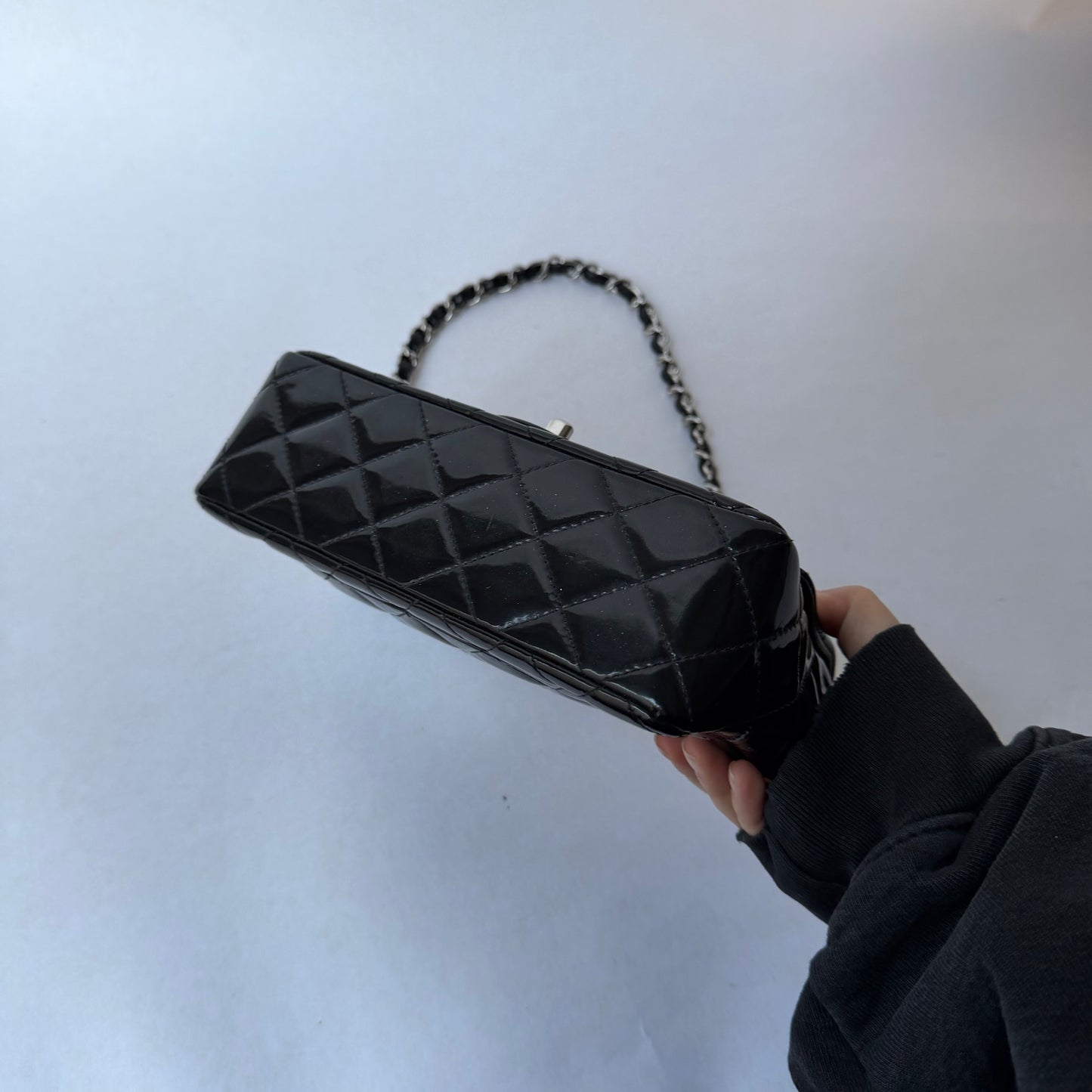 Chanel 2014 Black Patent Leather Mini Crossbody Flap Bag