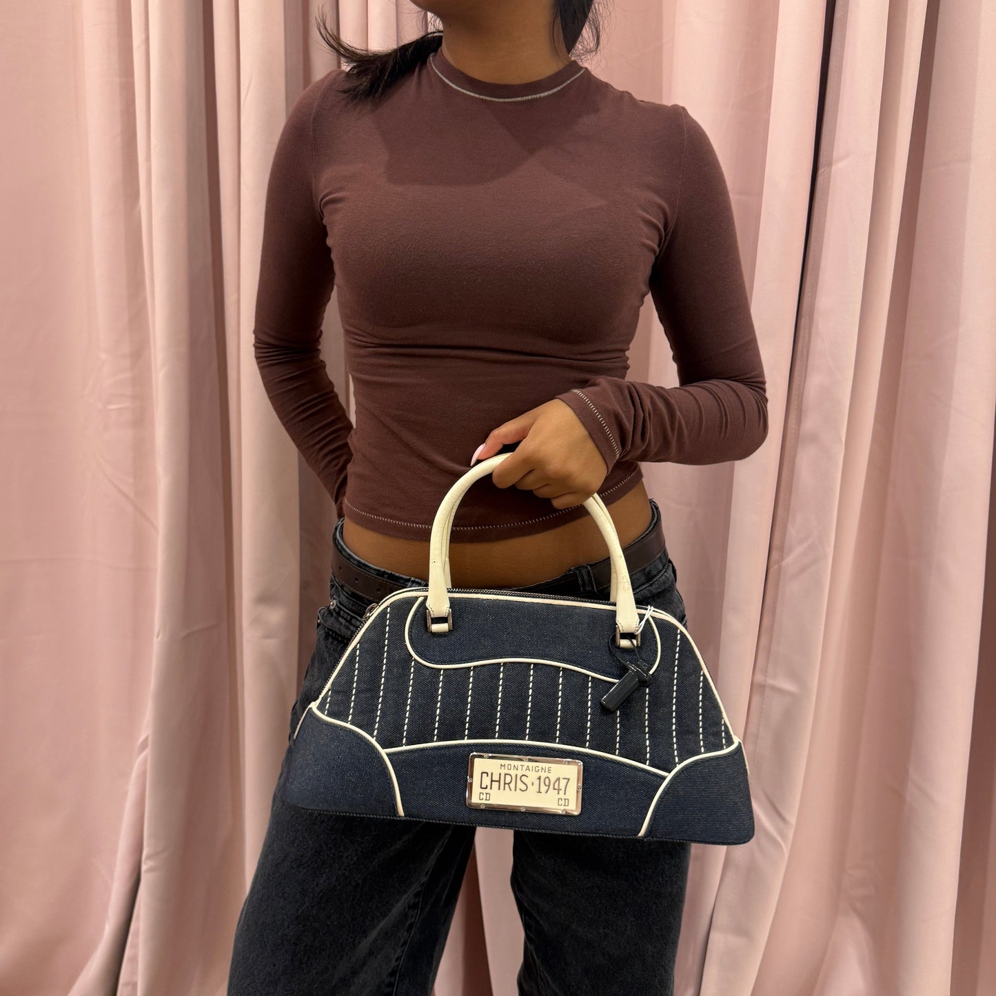 Christian Dior Navy Denim & Leather Cadillac Handbag