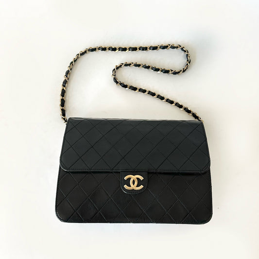 Chanel Black 90’s Half Flap Quilted Lambskin Shoulder Bag