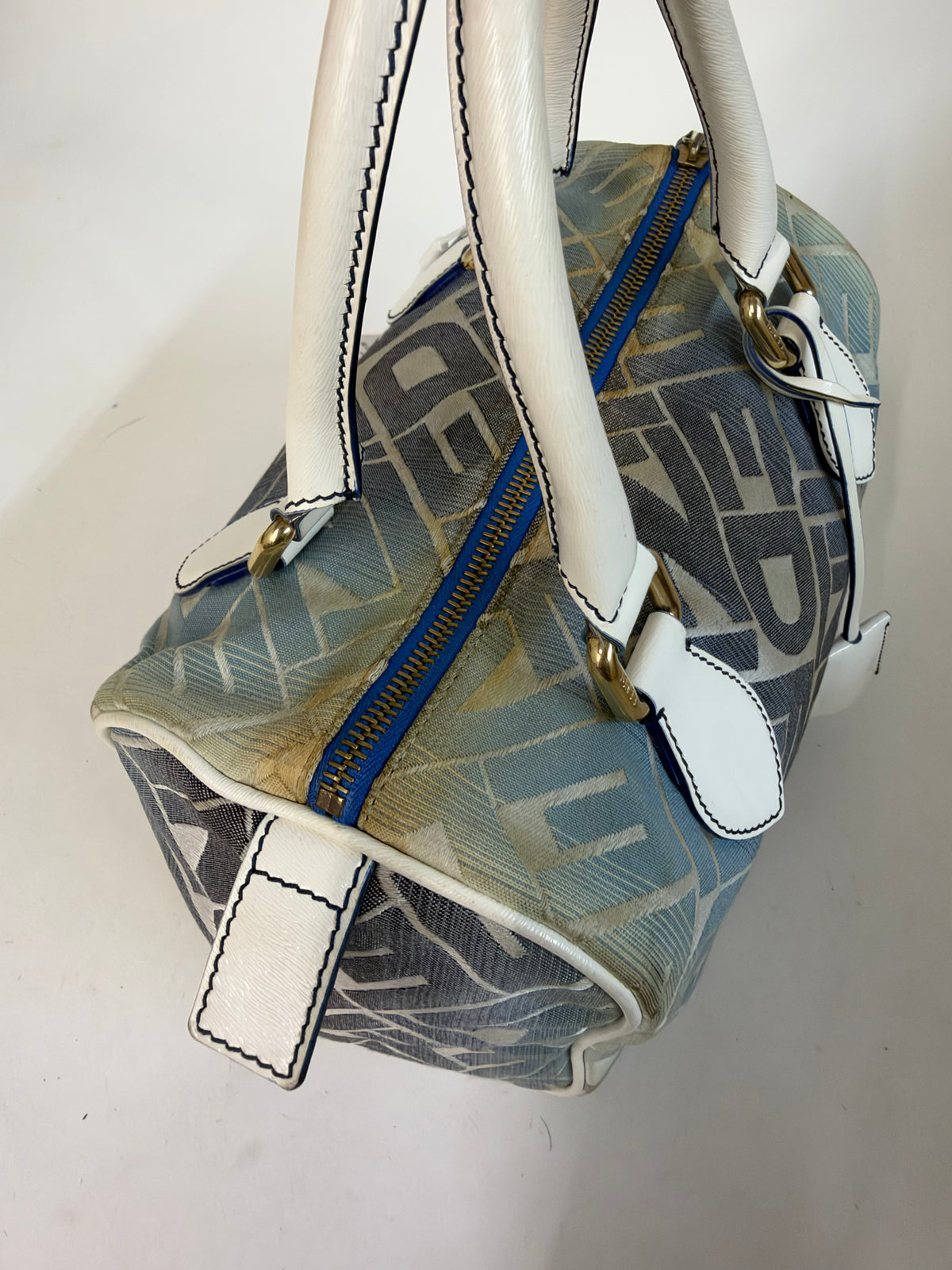 Fendi Blue Canvas Boston Bag