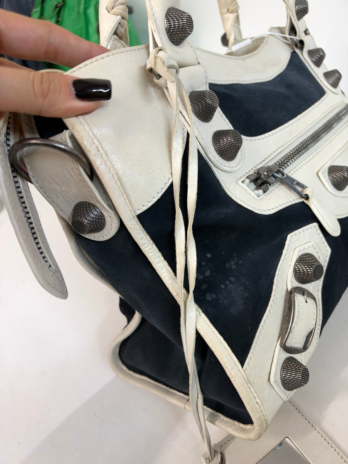 Balenciaga Black Suede & Ivory Leather City Bag