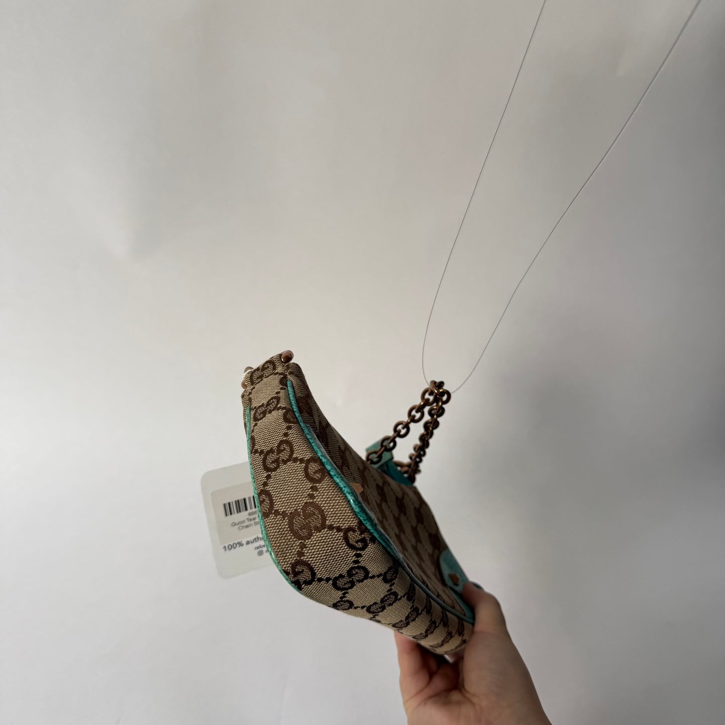 Gucci Teal Monogram Pochette Chain Strap Shoulder Bag