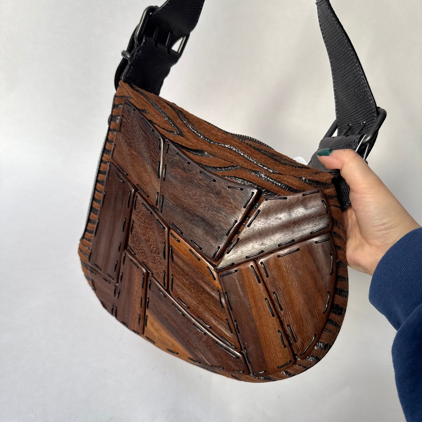 RARE Fendi Brown Multicolored Wood Paneled Oyster Bag