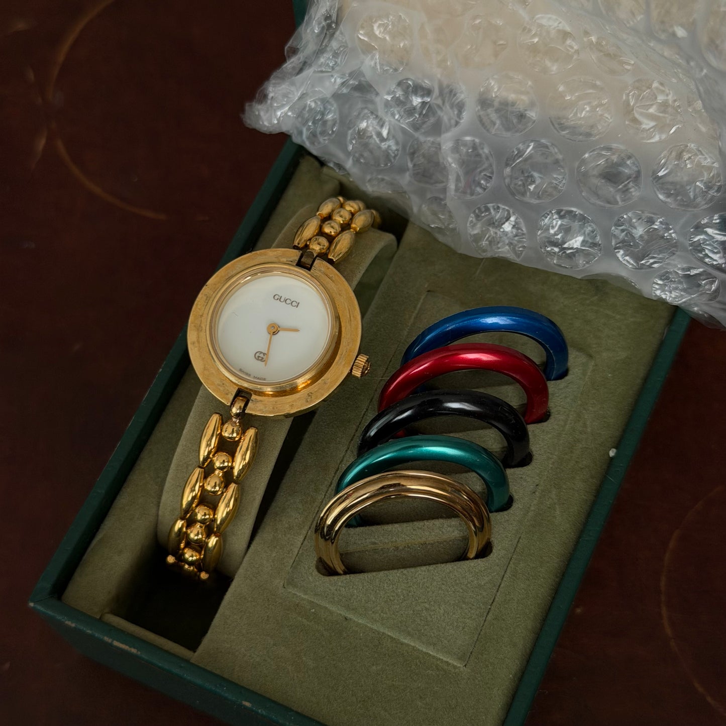 Gucci Gold Rice Link White Dial Bezel Watch w/ 5 Bezels