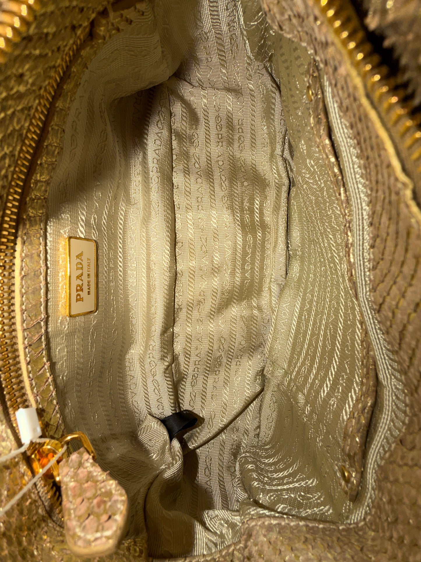 Prada Metallic Bronze Snakeskin Leather Handbag w/ Crossbody
