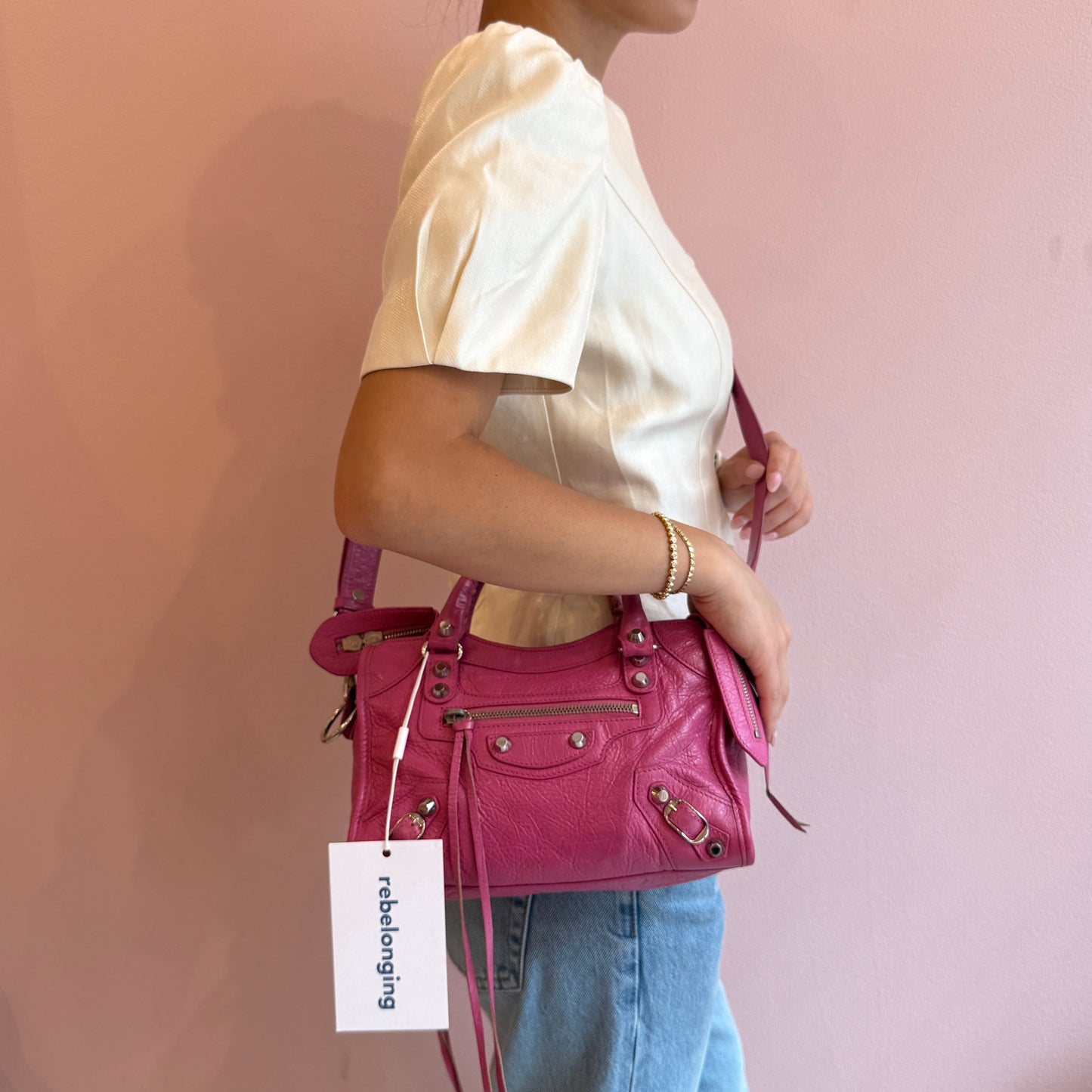 Balenciaga Pink Leather Mini City Bag