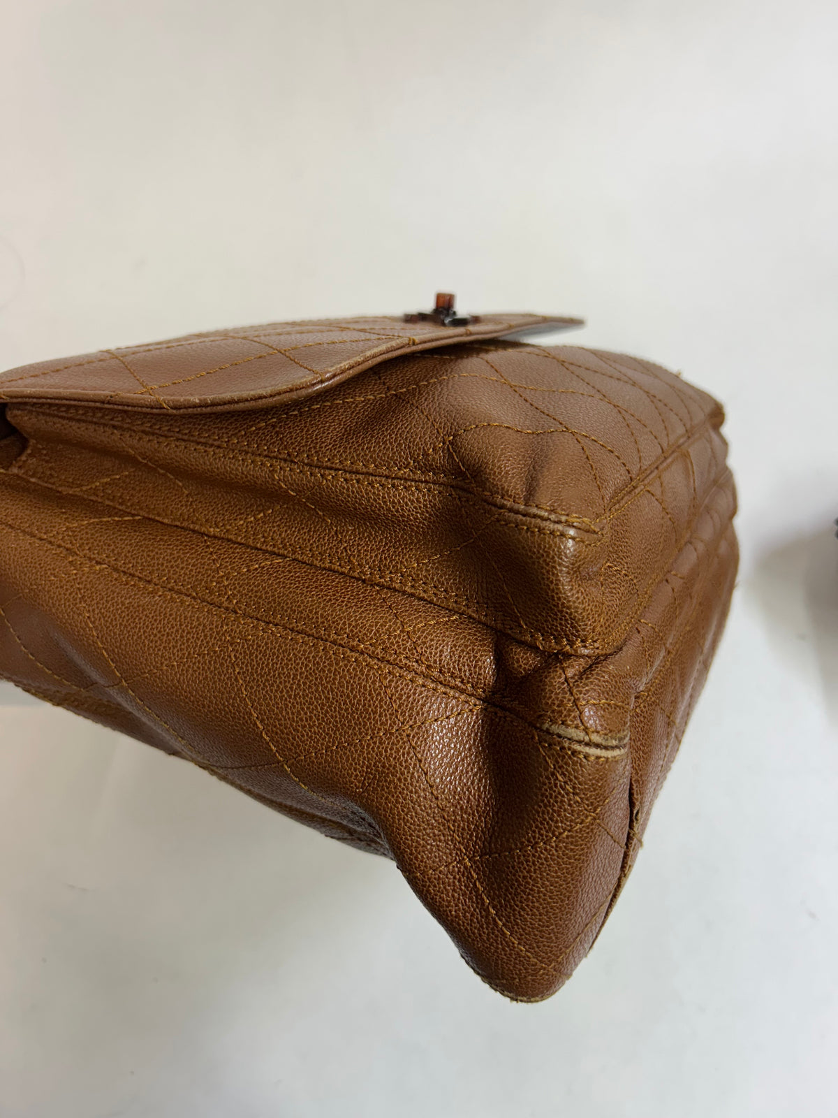 Chanel 1997 Brown Caviar Leather Quilted Flap w/ Tortoise HW