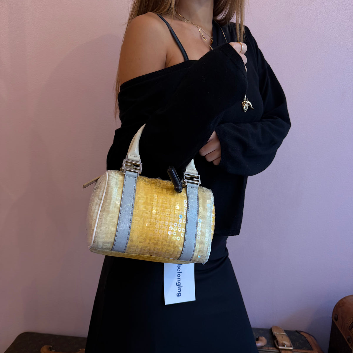 Fendi Yellow Ombre Sequin Mini Boston Bag SHW