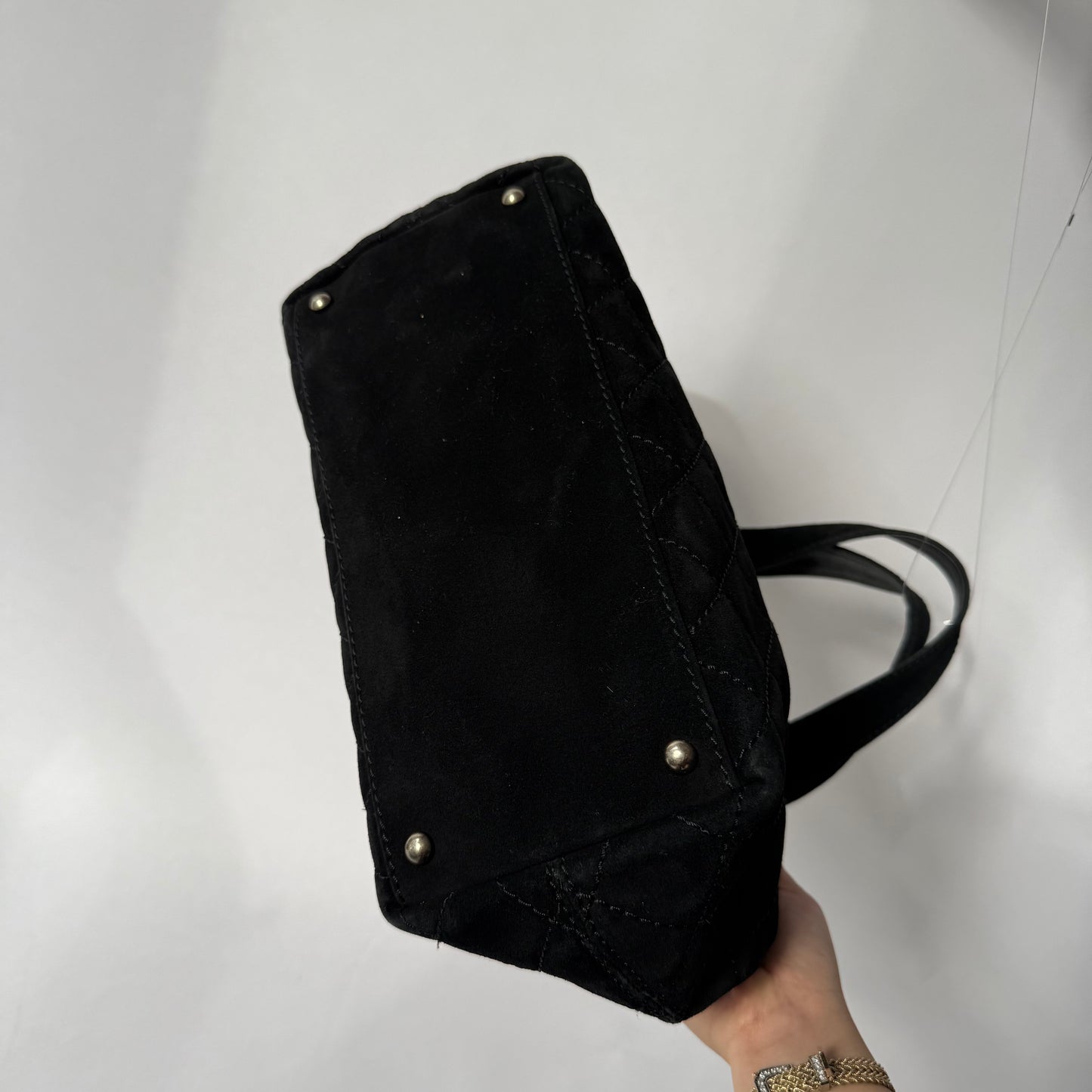 Chanel Black Suede Quilted Tote Bag