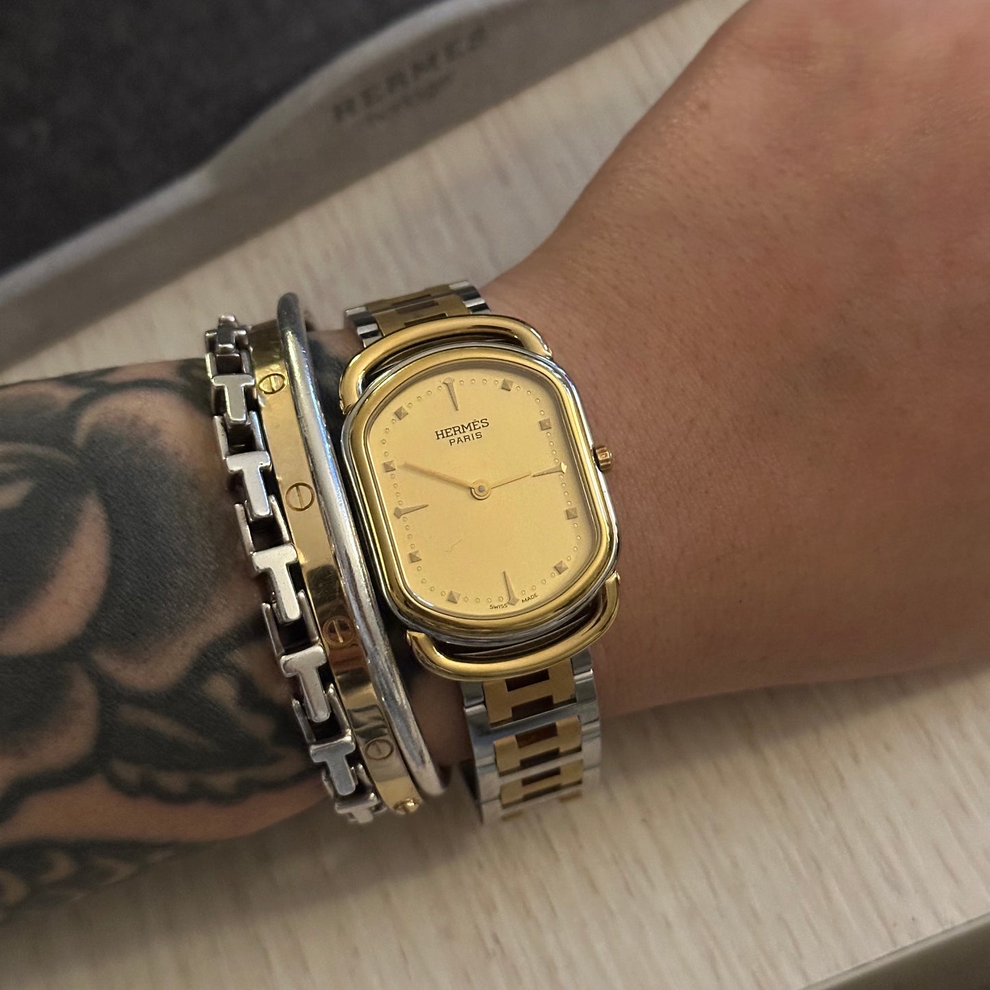 Hermes Unisex Rallye Gold Dial Watch