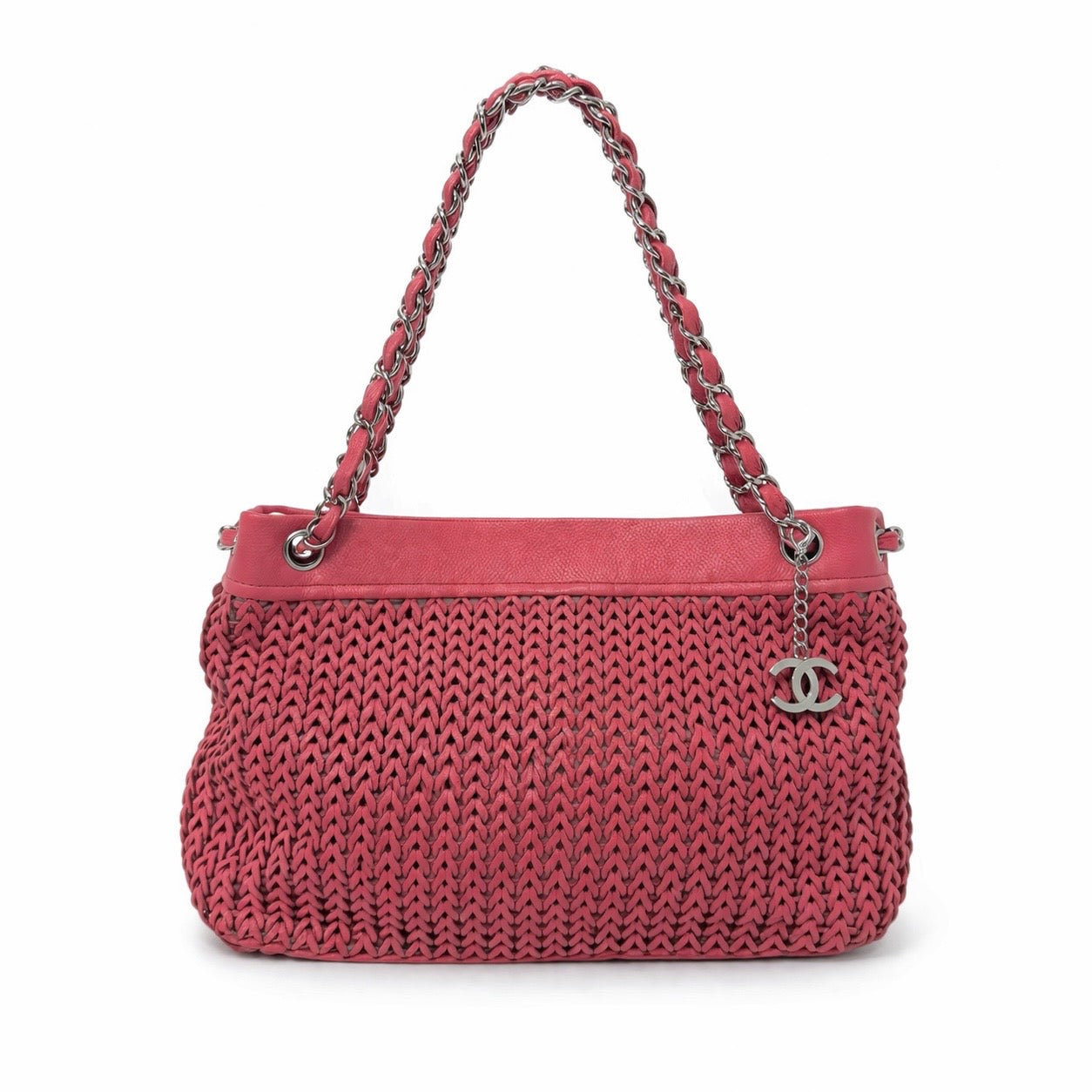 Chanel 2005 Pink Braided Leather Chain Strap Tote Bag