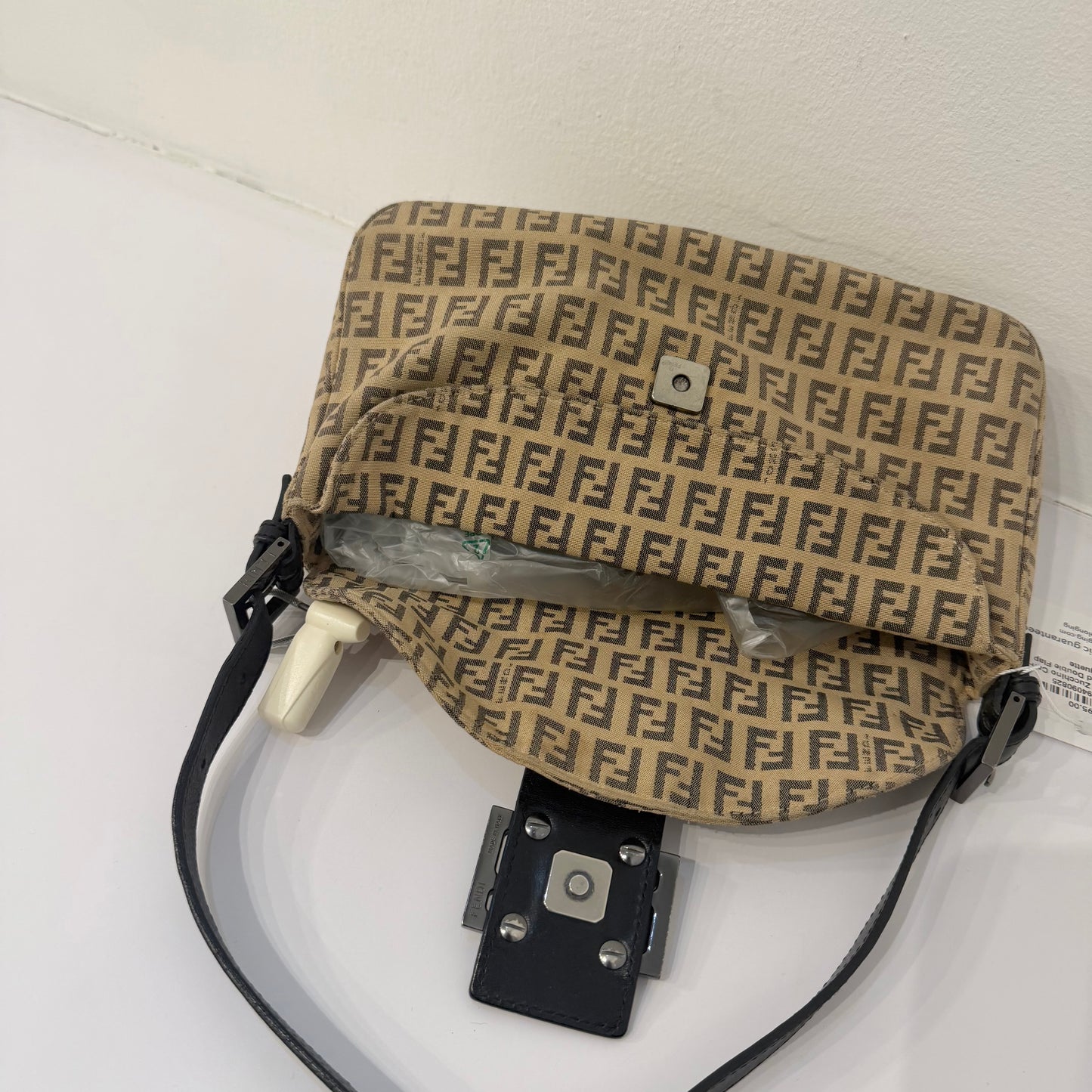 Fendi Brown Zucchino Canvas Rounded Double Flap Baguette