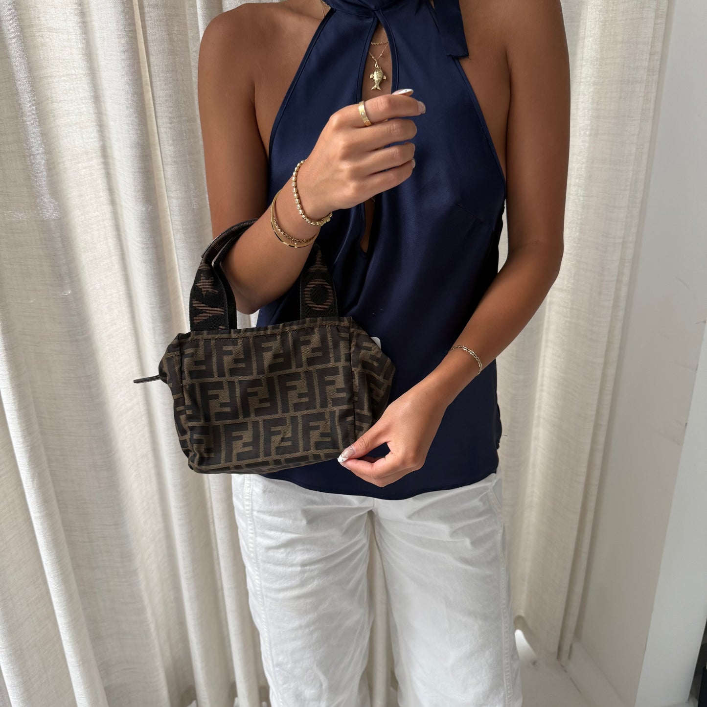Fendi Brown Zucca Mini Top Handle Bag