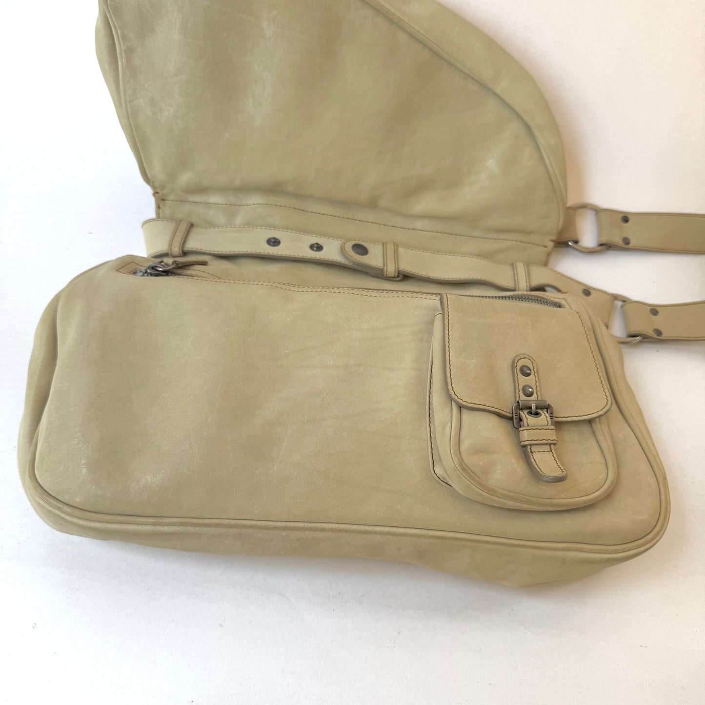Christian Dior White Gaucho Double Saddle Shoulder Bag