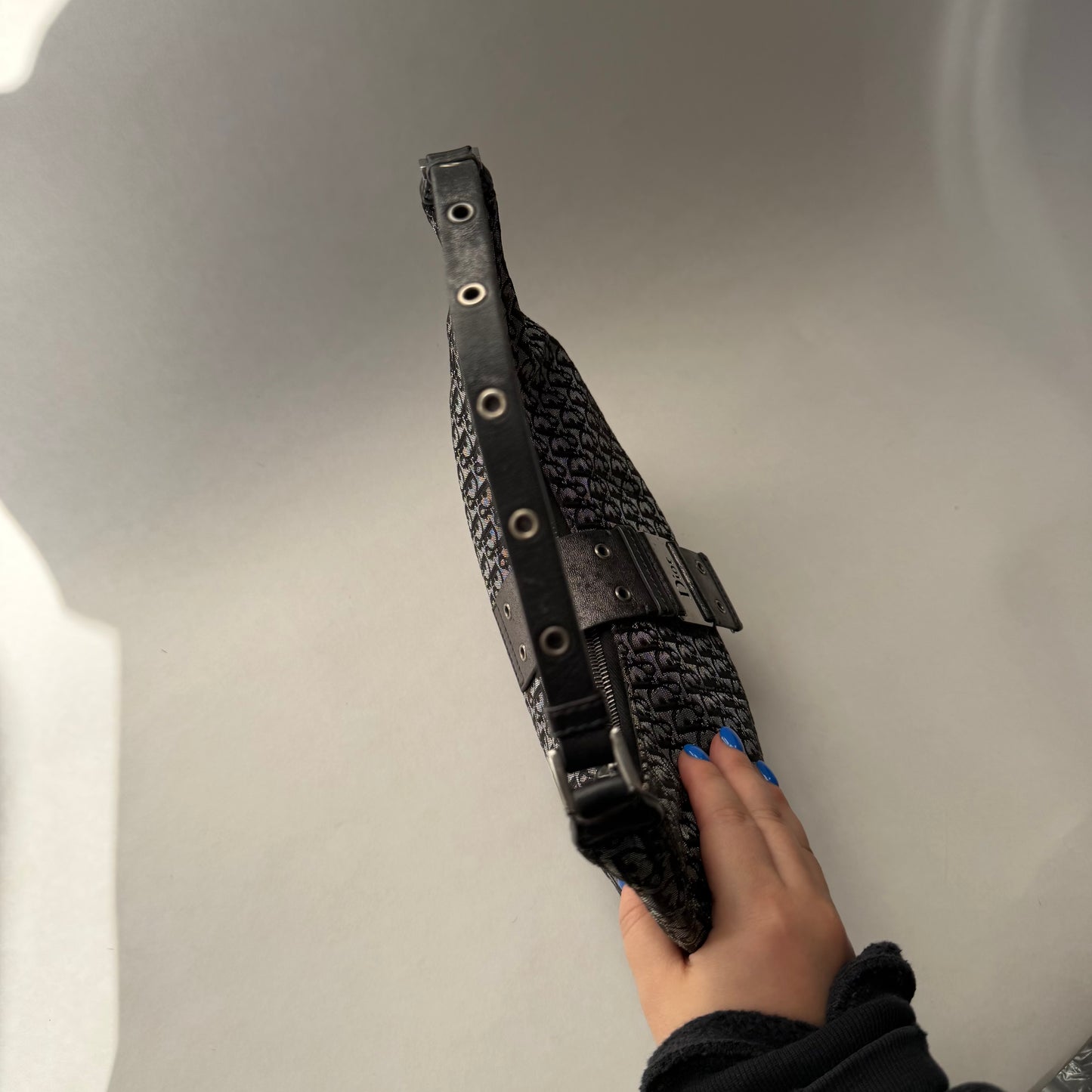 Christian Dior Black Trotter Canvas Street Chic Small Croissant Hobo Bag