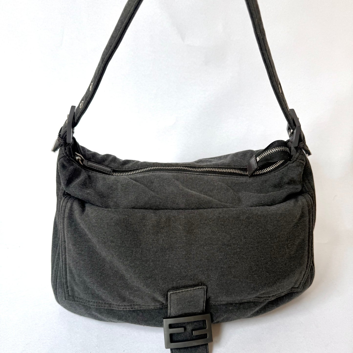 Fendi Gray Wool Mamma Jumbo Baguette