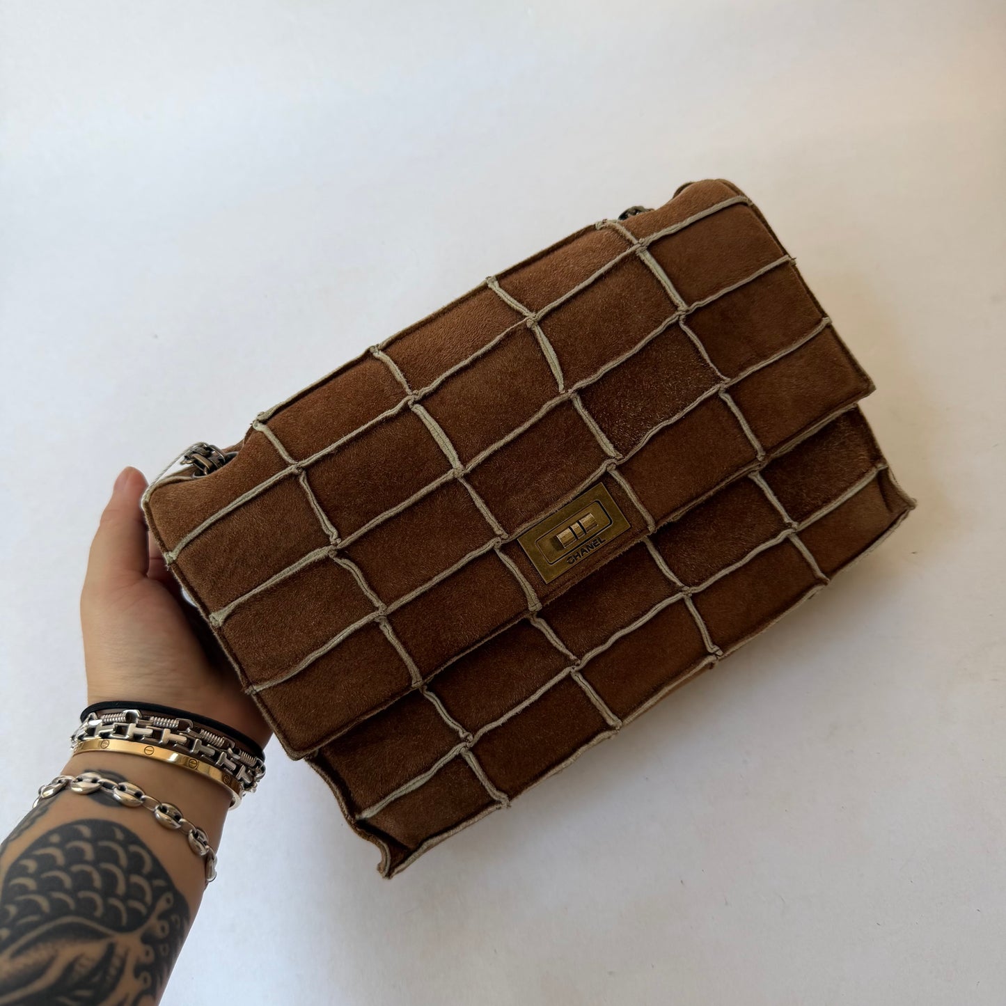 Chanel Brown 2.55 Suede Chocolate Bar Flap
