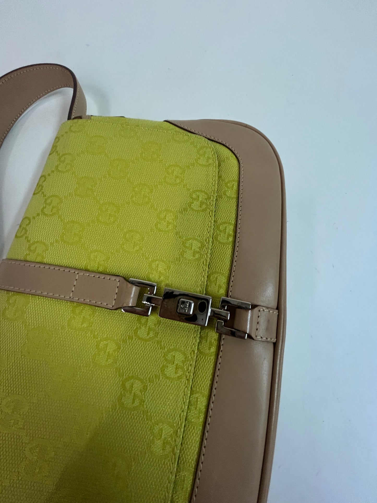 Gucci Green & Beige Canvas & Leather Jackie Shoulder Bag