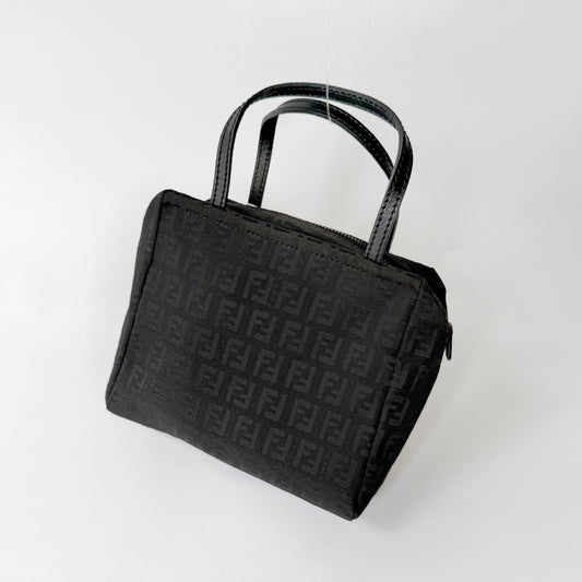 Fendi Black Zucchino Monogram Mini Nylon Top Handle Tote