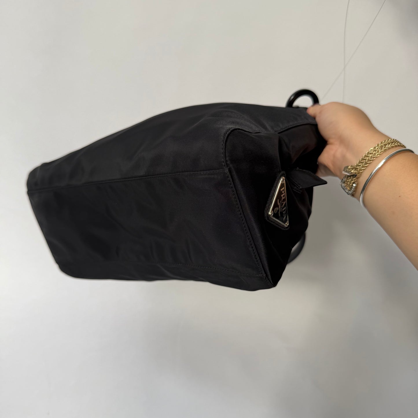Prada Black Nylon Black Acrylic Handle Tote Bag