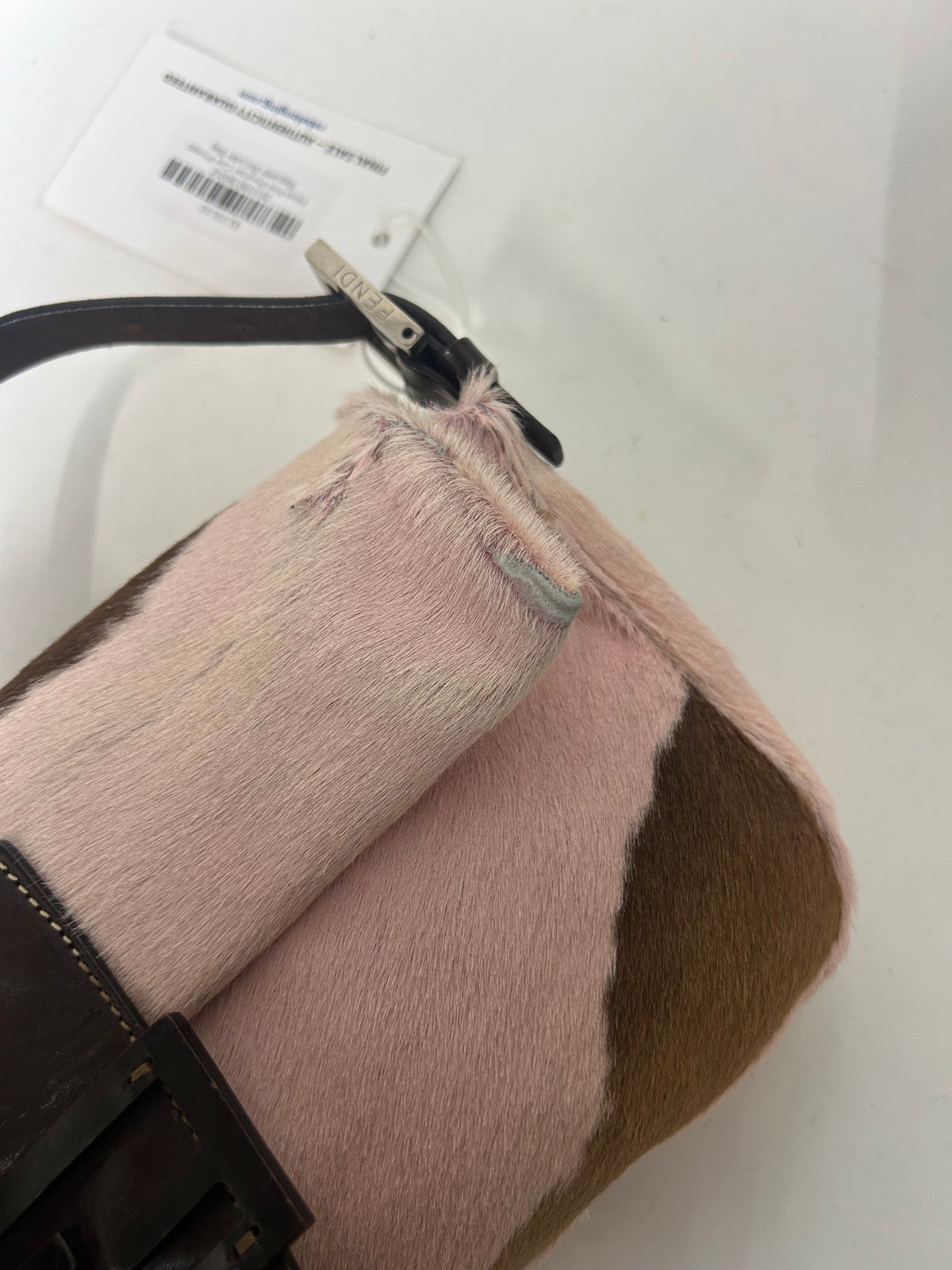 Fendi Pink Ponyhair Cow Printed Baguette Shoulder Bag
