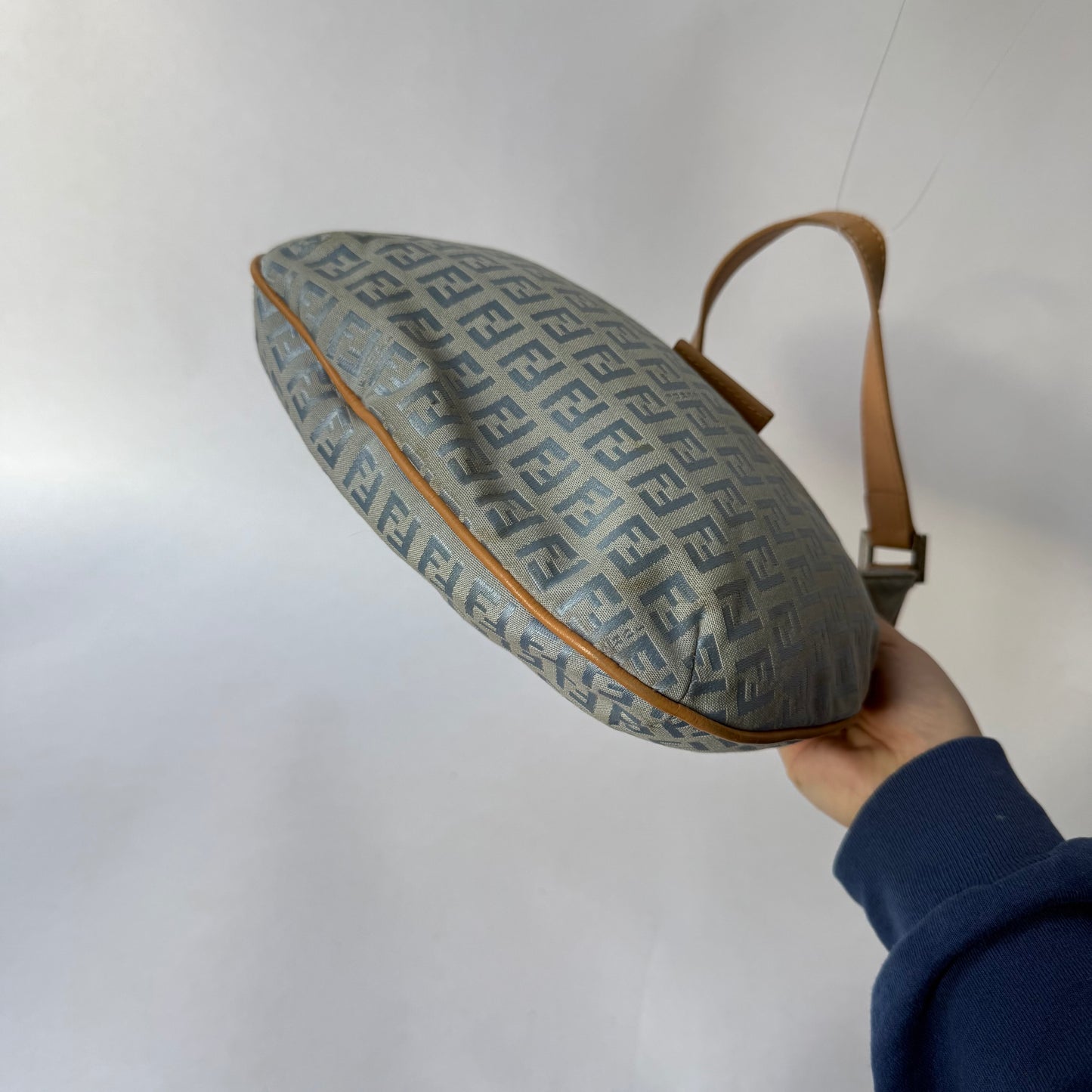 Fendi Blue Canvas Zucchino Baguette Hobo Bag