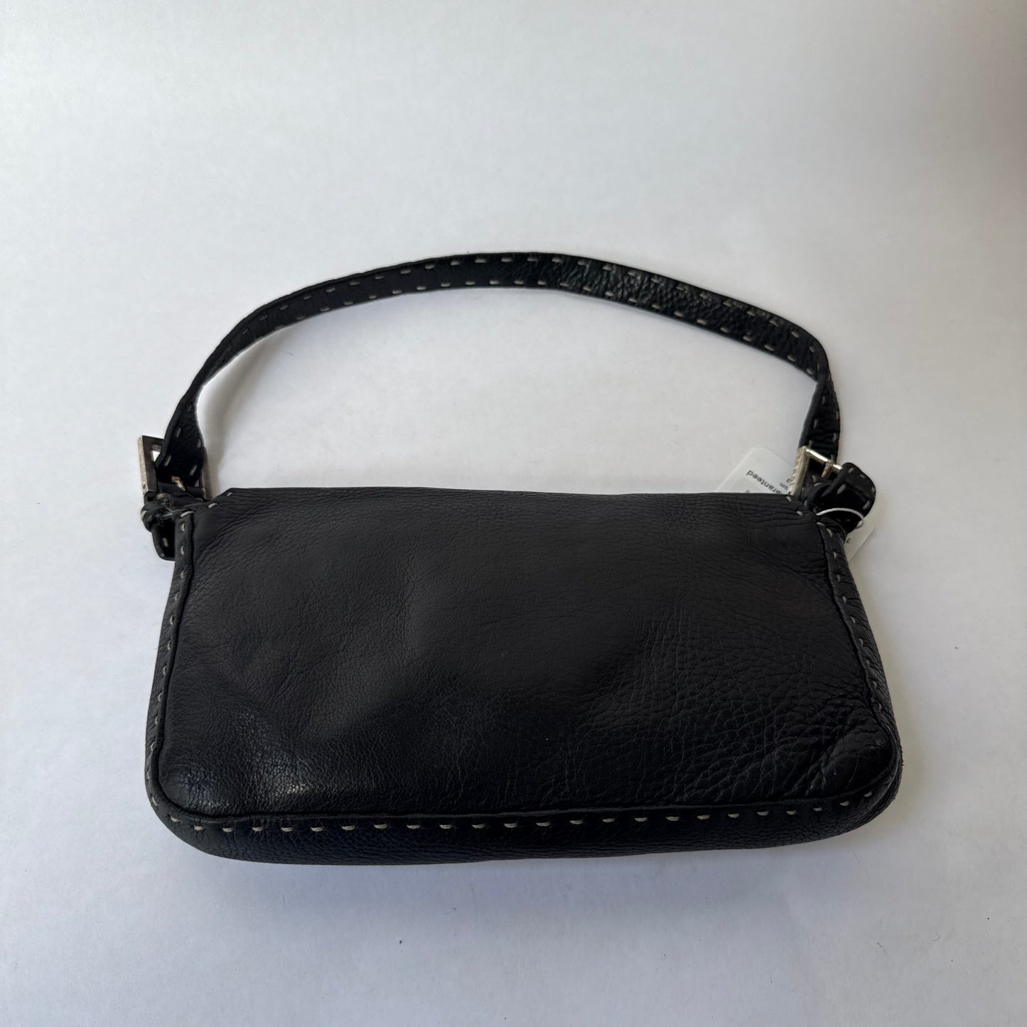 Fendi Black Selleria Leather Stitched Baguette Shoulder Bag