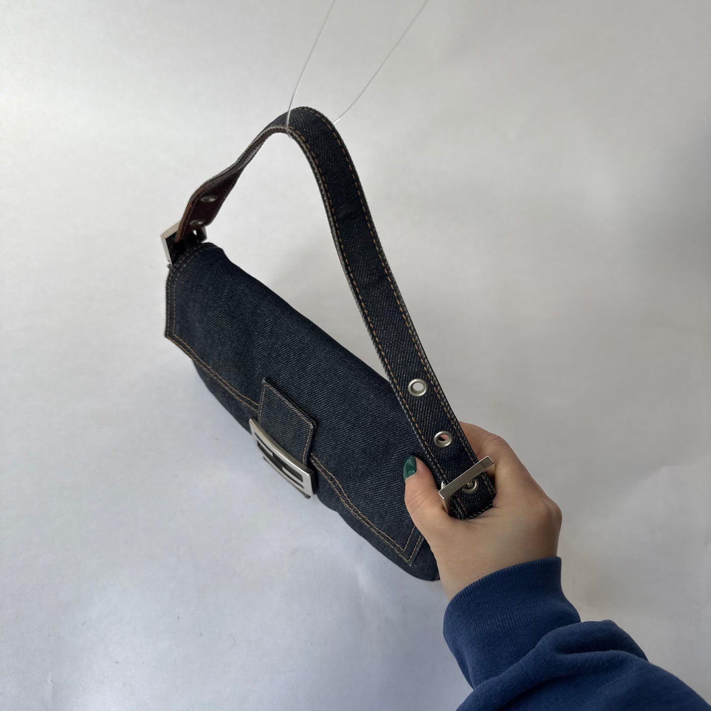 Fendi Denim Classic Baguette Shoulder Bag