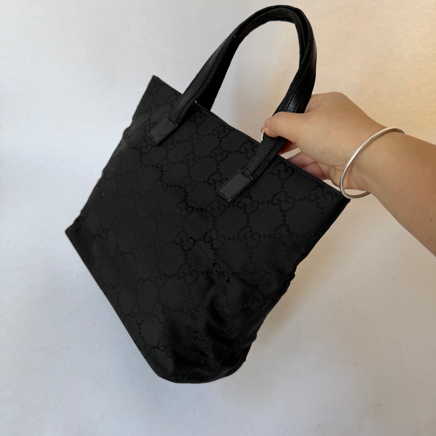 Gucci Black Monogram Double Front Pocket Tote Bag