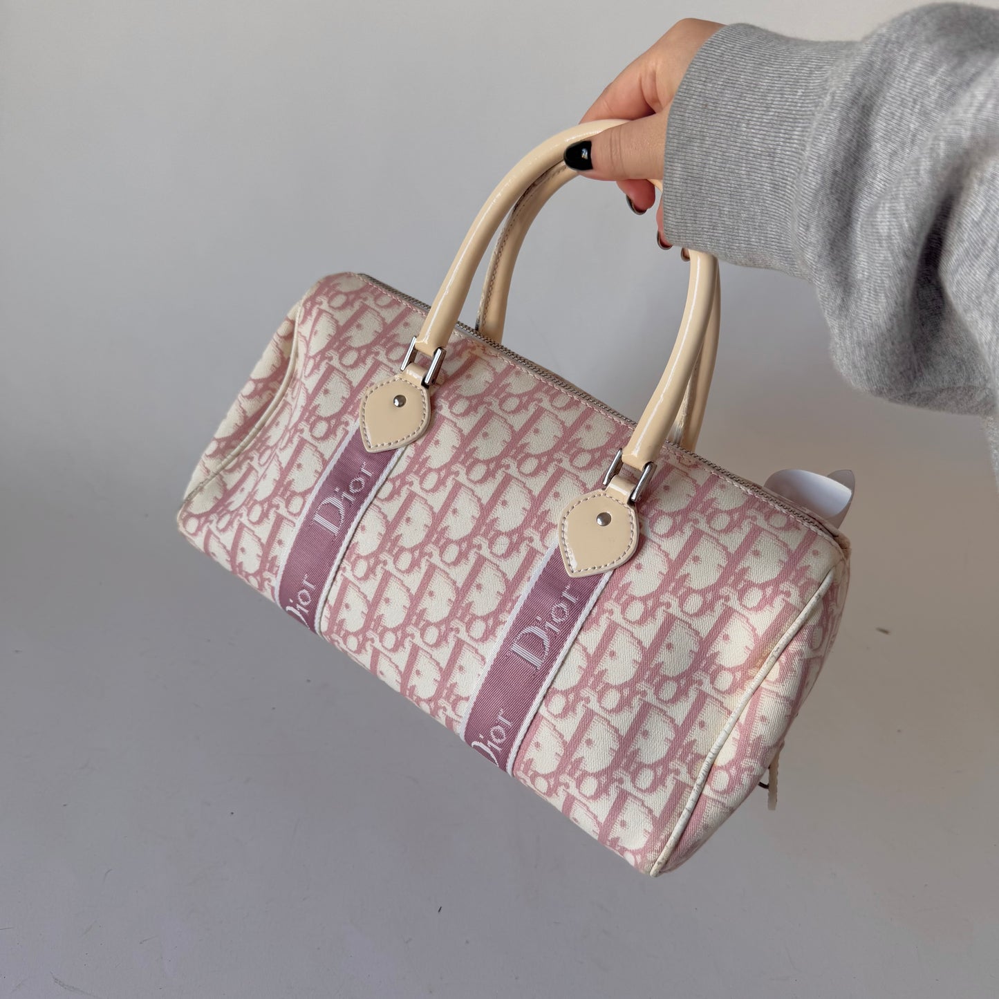 Christian Dior Pink Trotter Boston Bag Floral Applique