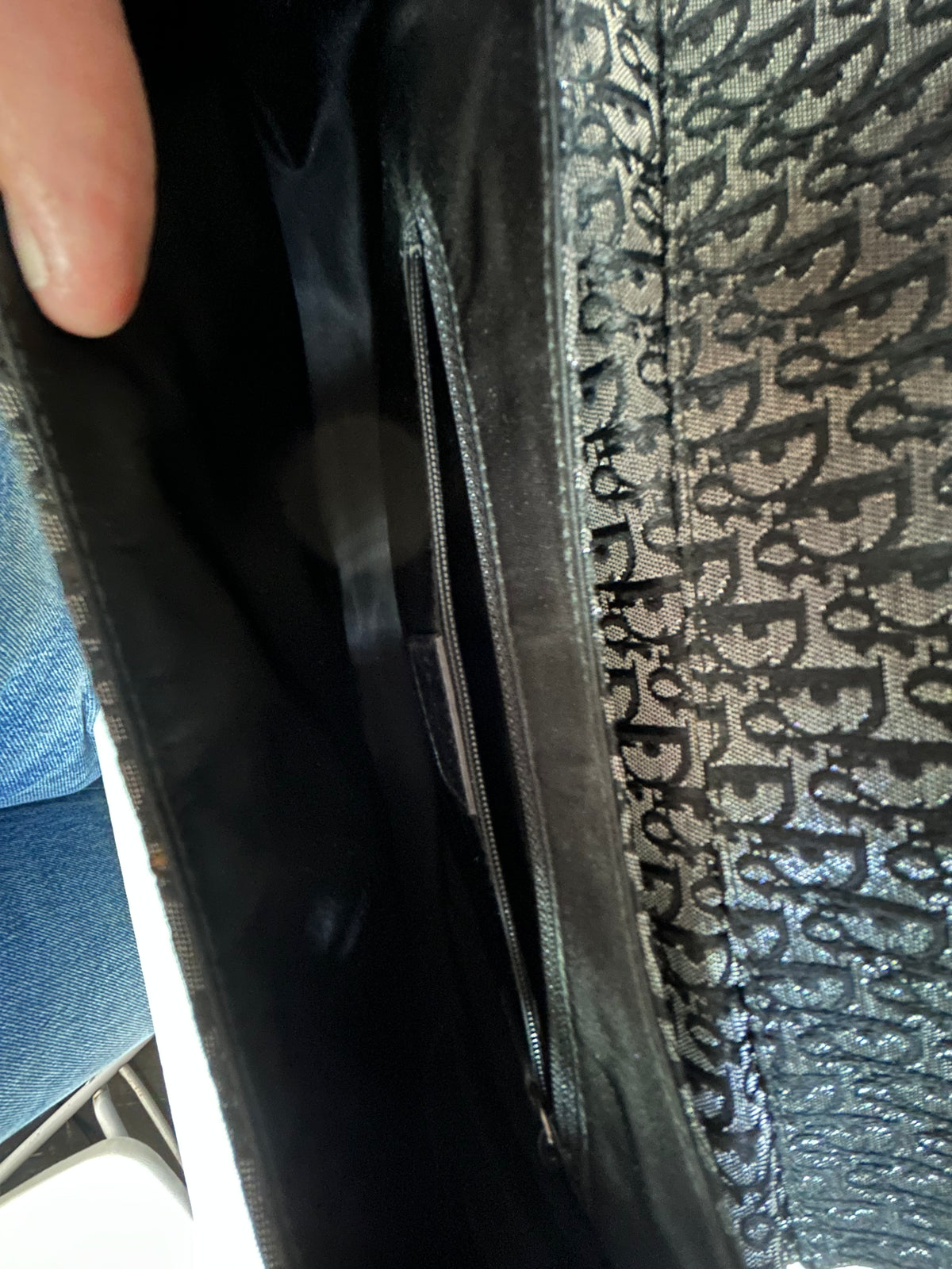 Christian Dior Metallic Gray Black Canvas & Leather Trotter Monogram Columbus Shoulder Bag