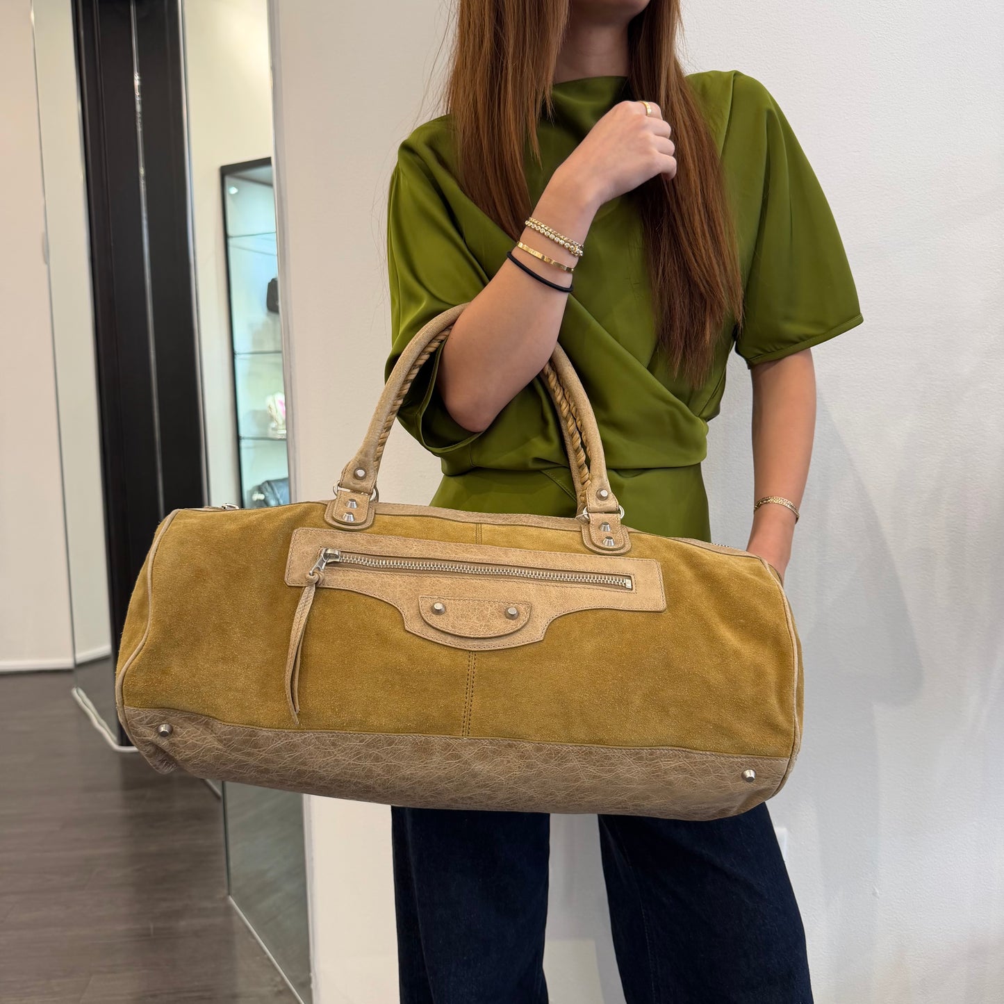 RARE Balenciaga Brown Suede Motorcycle Duffle Bag