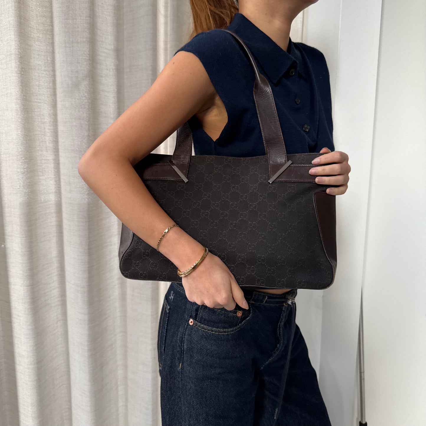 Gucci Brown GG Monogram Canvas Shoulder Bag