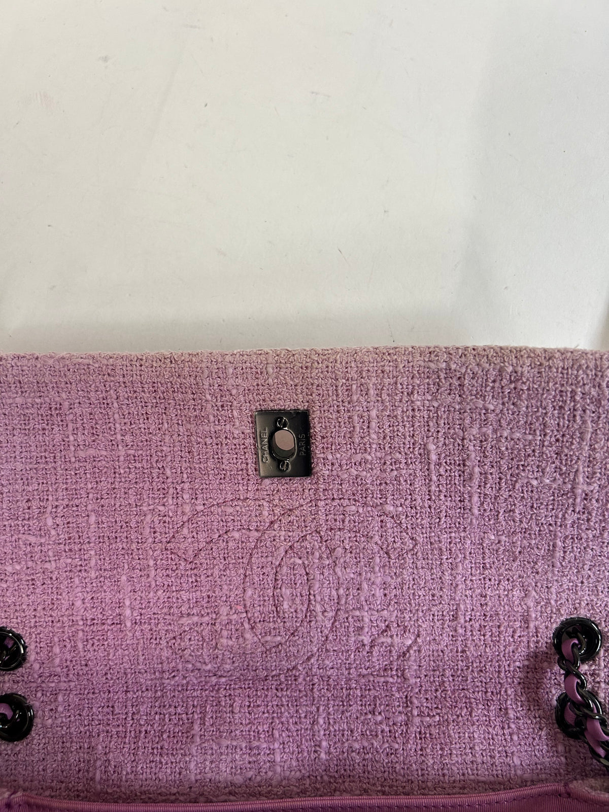 Chanel Pink & Lilac Tweed Quilted Accordion Flap