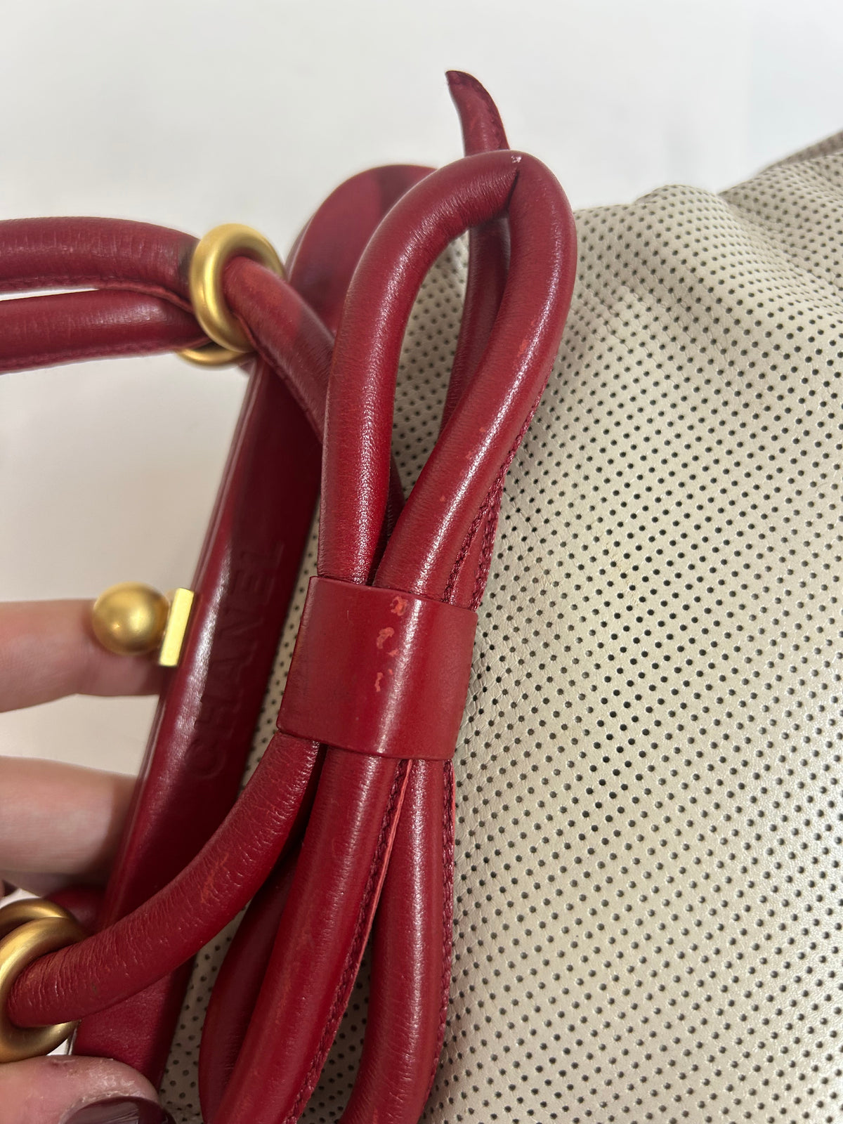 Chanel Beige Perforated Leather Bow Frame Bag