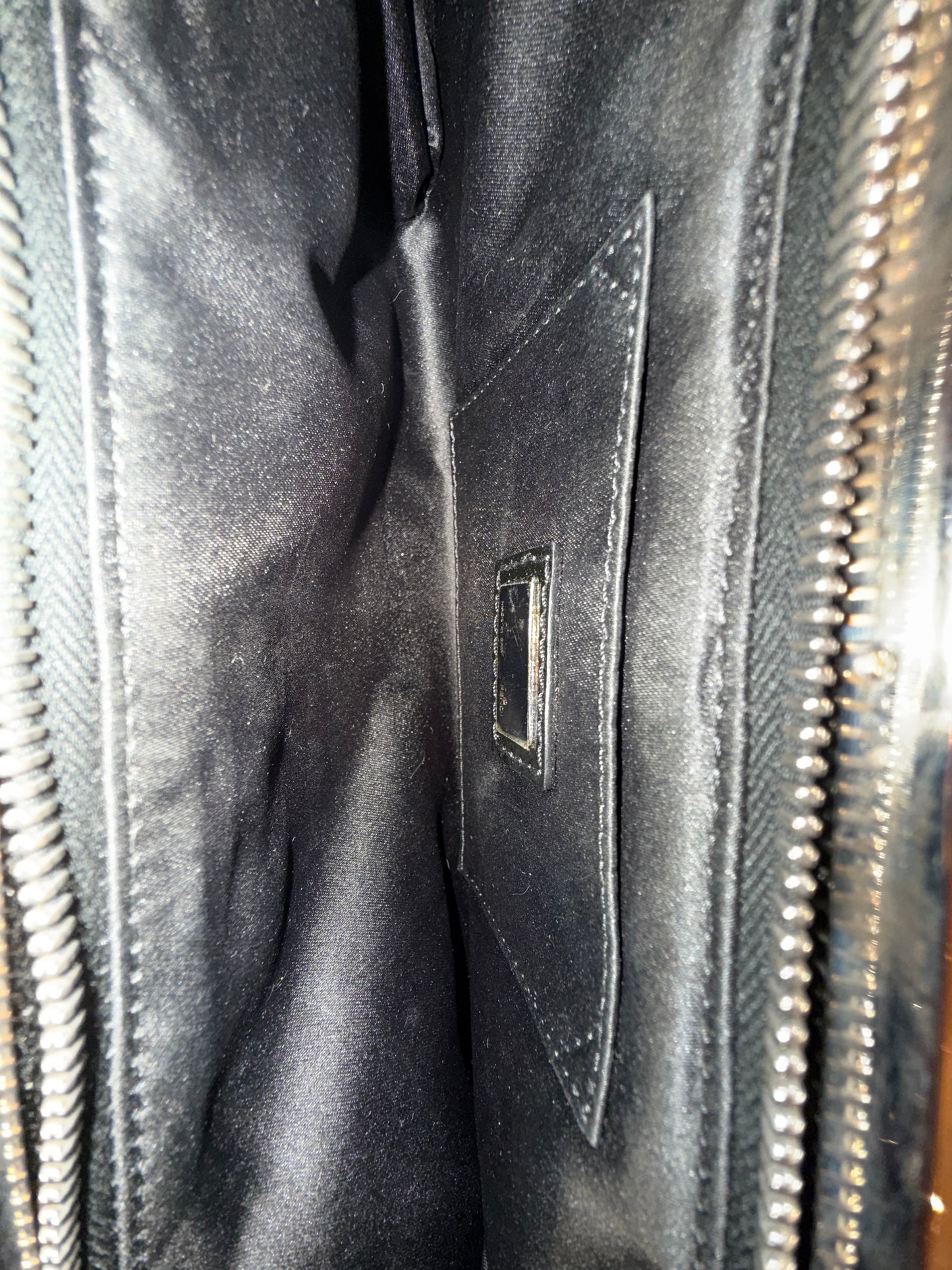 Fendi Black Patent Leather Crossword Top Handle Clutch