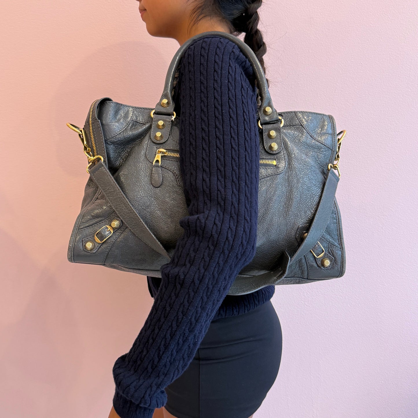 Balenciaga Gray City Bag w/ Gold Hardware