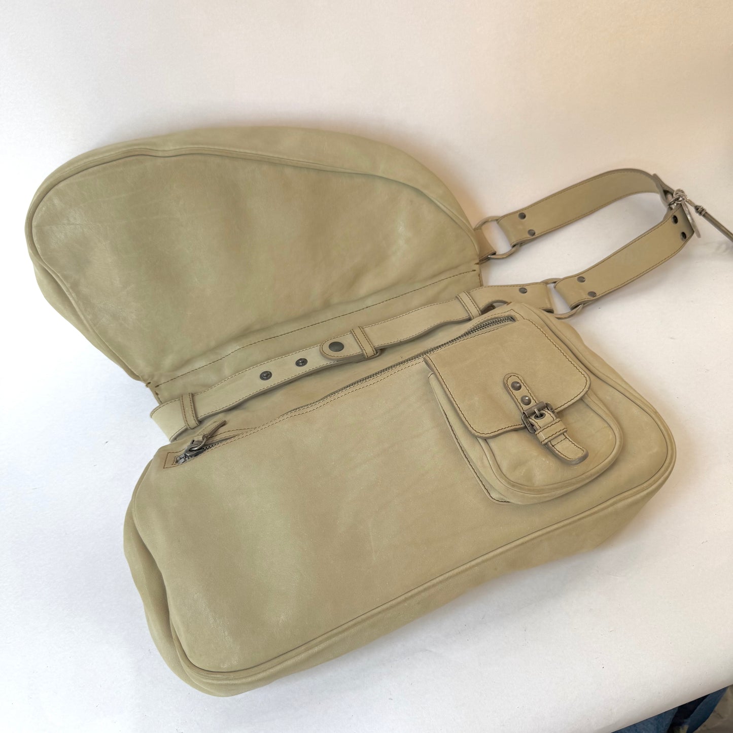 Christian Dior White Gaucho Double Saddle Shoulder Bag