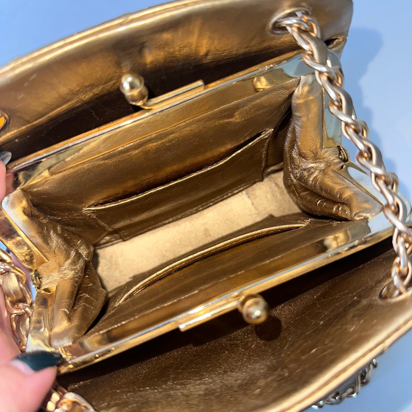 Chanel 1990 Gold Lambskin Kisslock Shoulder Bag