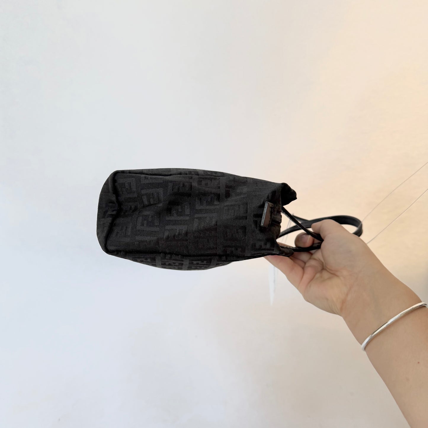 Fendi Black Zucchino Monogram Mini Nylon Top Handle Tote