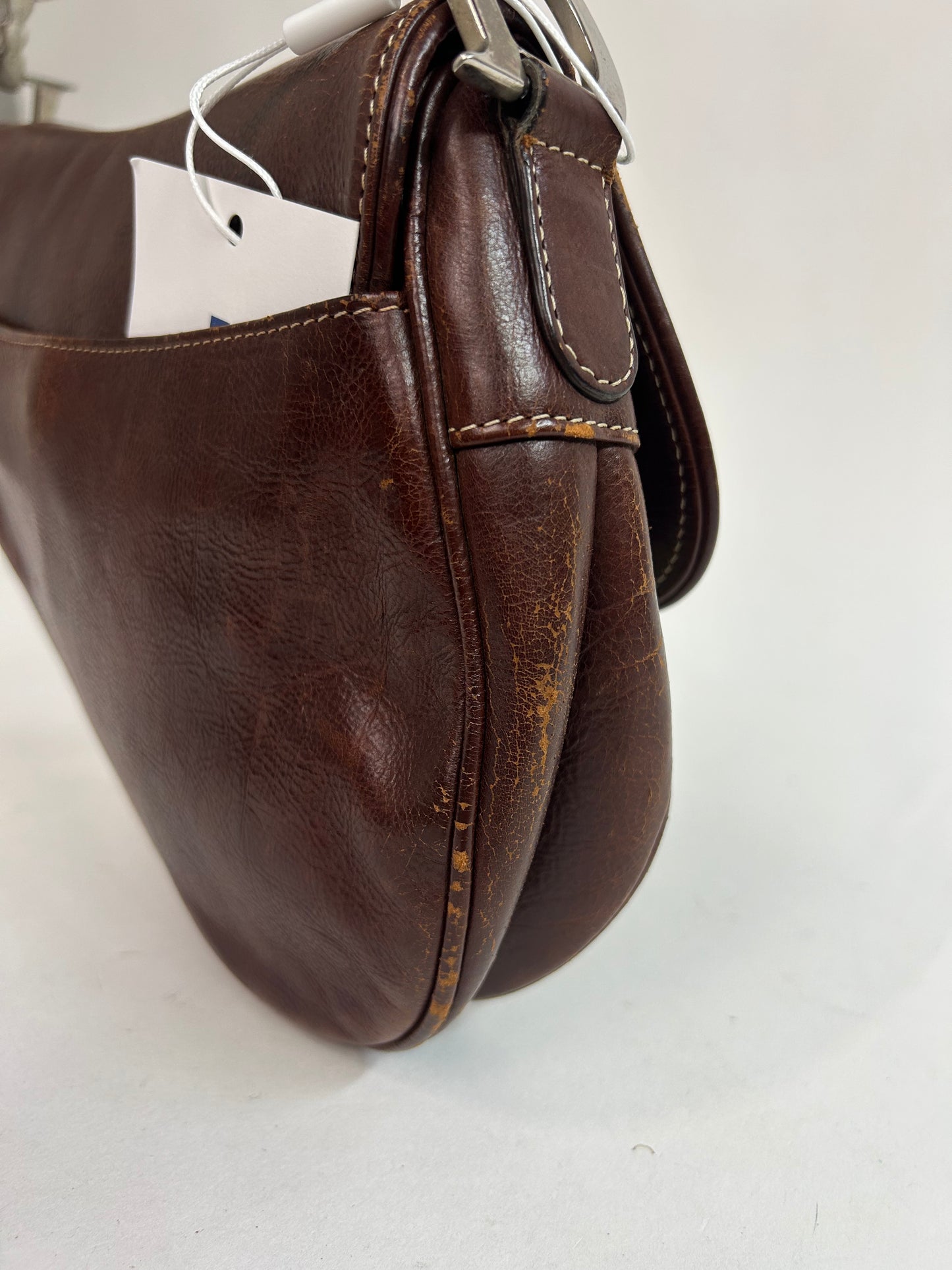 RARE Christian Dior Brown Leather Floral Embroidered Saddle Bag