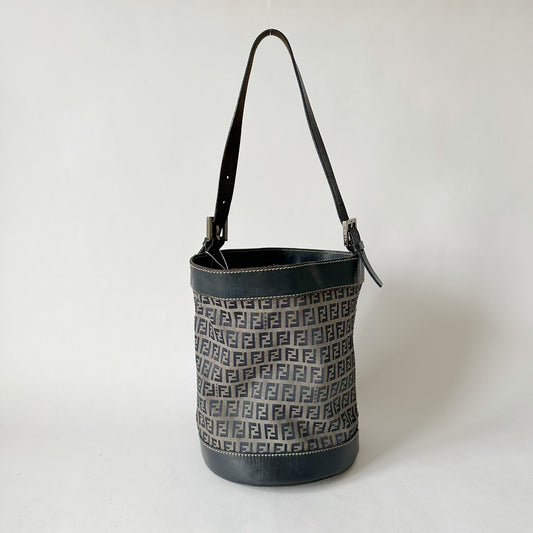 Fendi Navy Zucchino Drawstring Bucket Bag