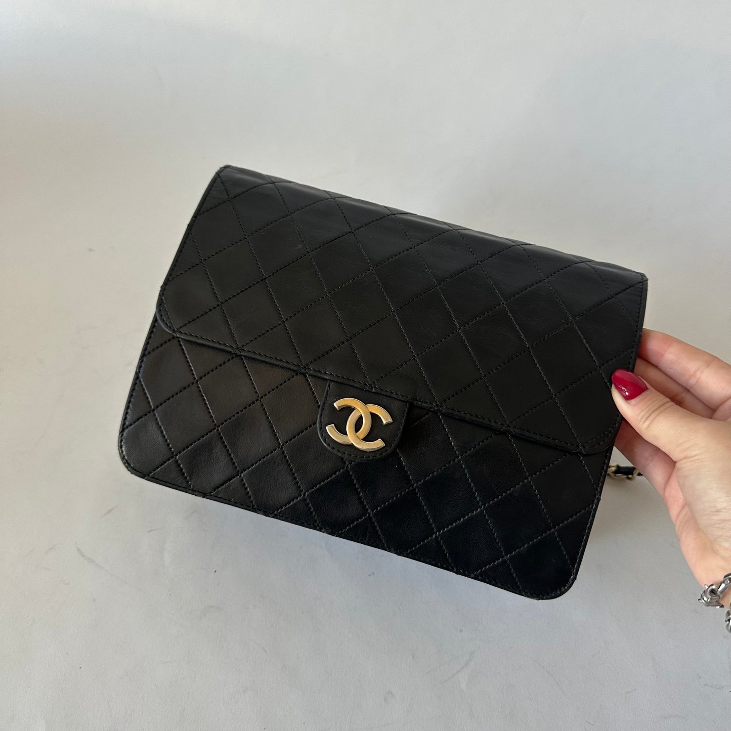 Chanel Black 90’s Half Flap Quilted Lambskin Shoulder Bag