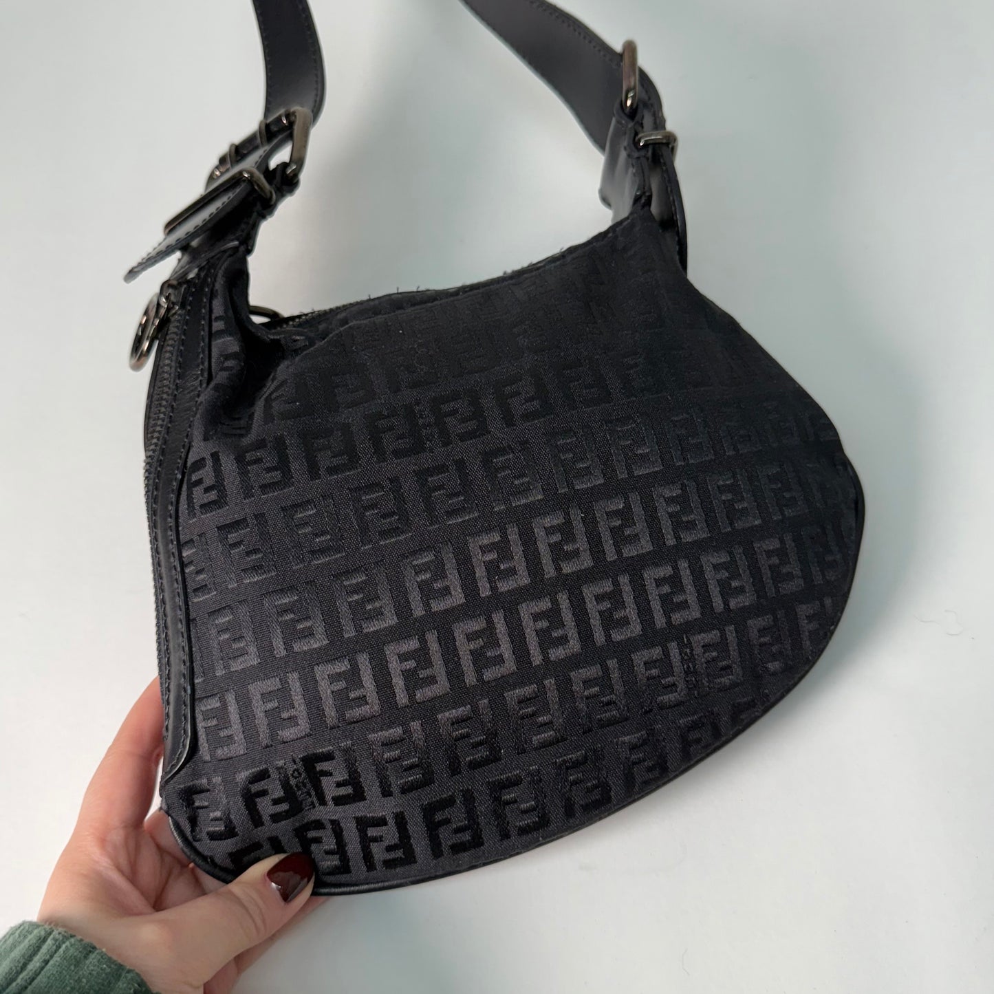 Fendi Black Zucchino Nylon Oyster Bag