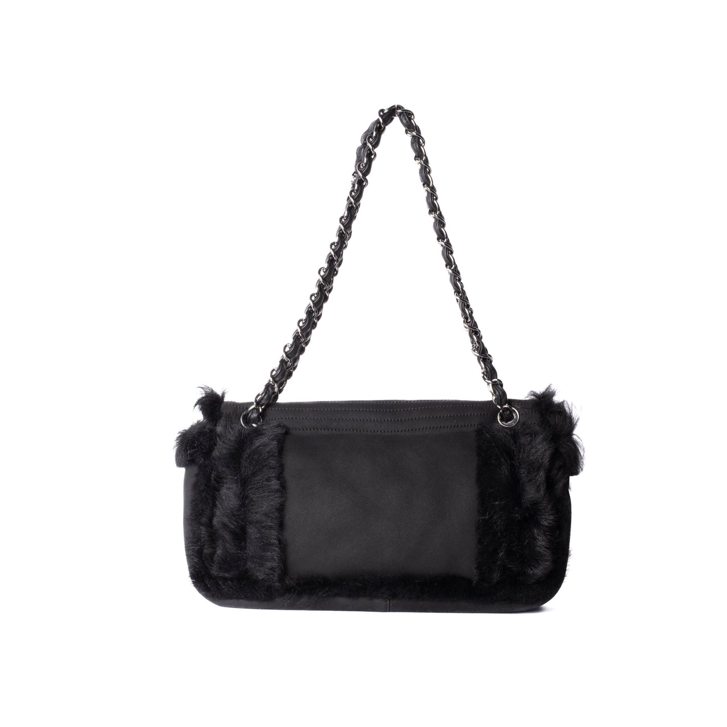 Chanel Black Suede & Fur Vertical Flap