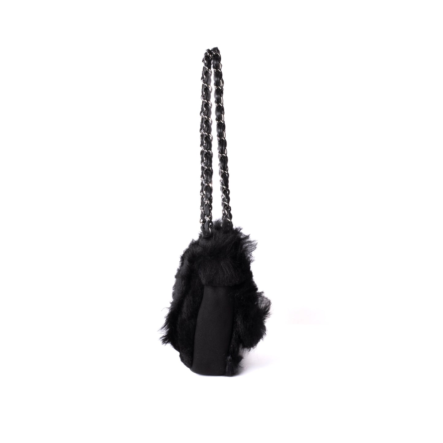 Chanel Black Suede & Fur Vertical Flap