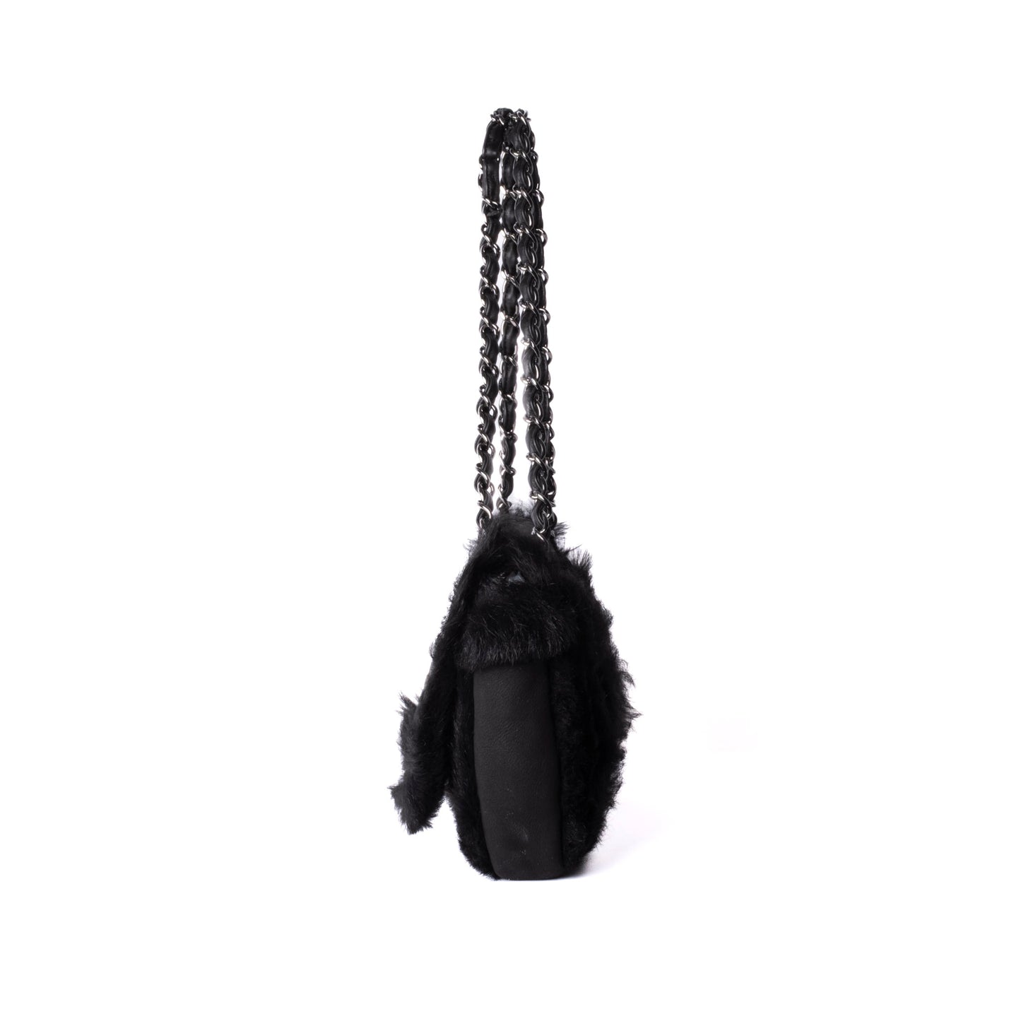 Chanel Black Suede & Fur Vertical Flap
