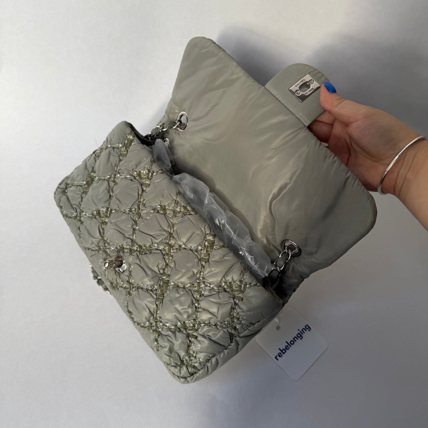 Chanel Gray Nylon Wild Stitch Quilted Flap Shoulder Bag