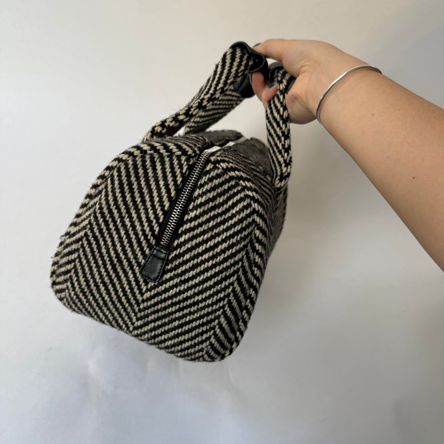 Chanel Black & White Wool Chevron Bowler Bag